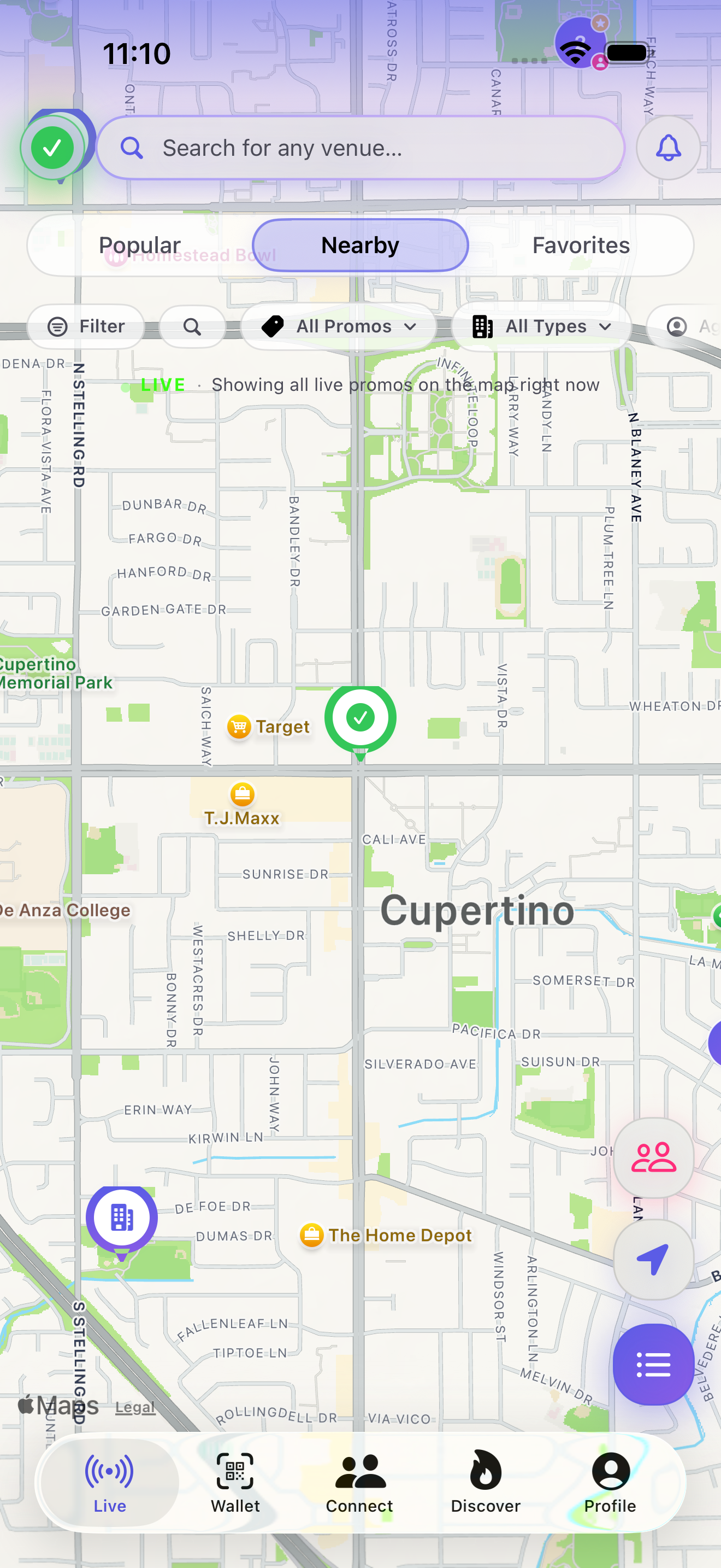 Venue map with live activity pins