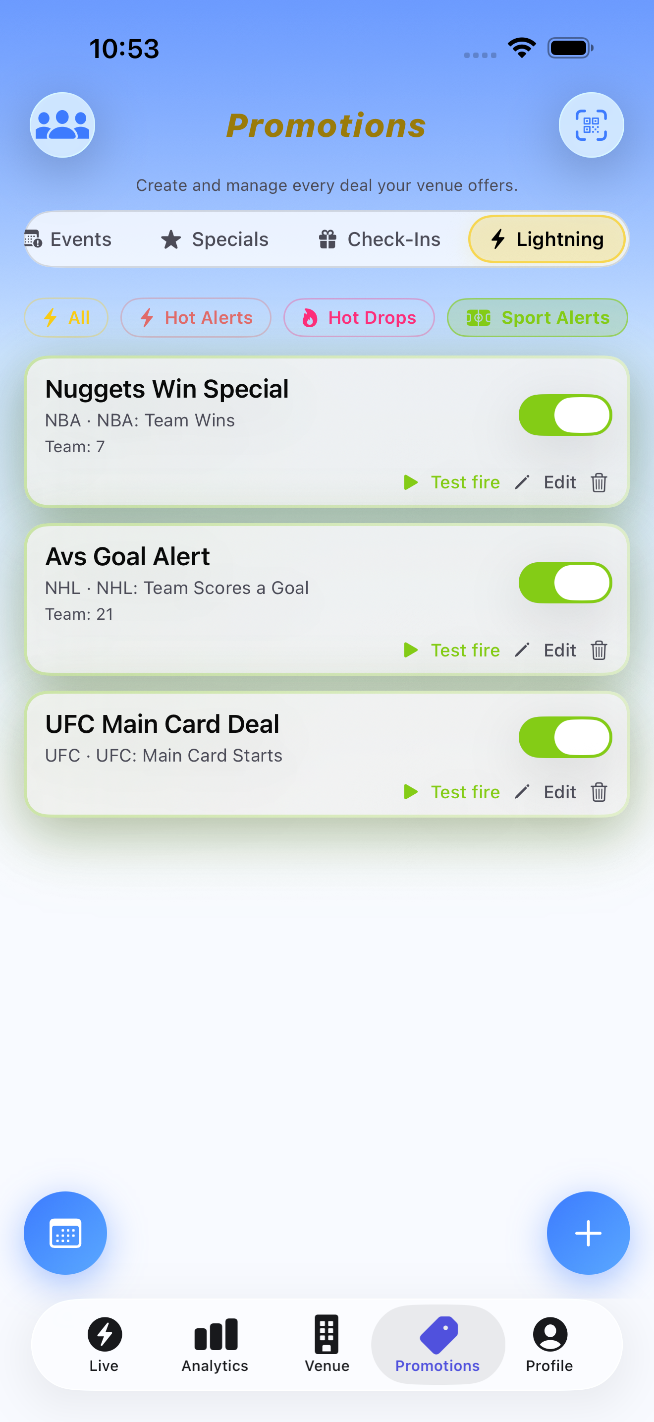Sport Alerts list
